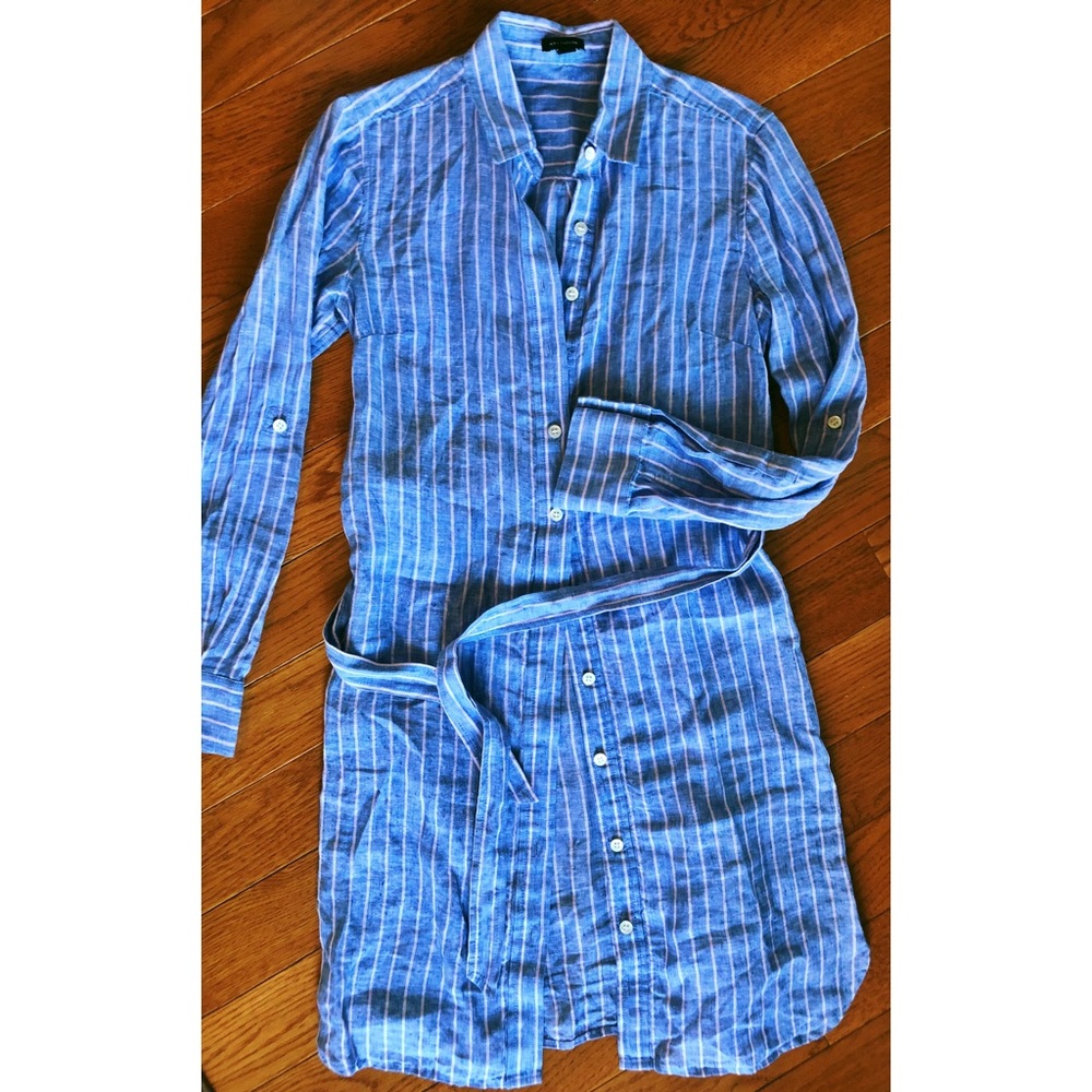 Ann Taylor Striped Button Down Shirt Dress